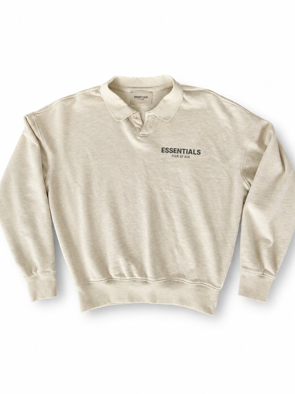 Authentic Fear of God Essentials Kids Polo Sweatshirt Light Oatmeal L (10)